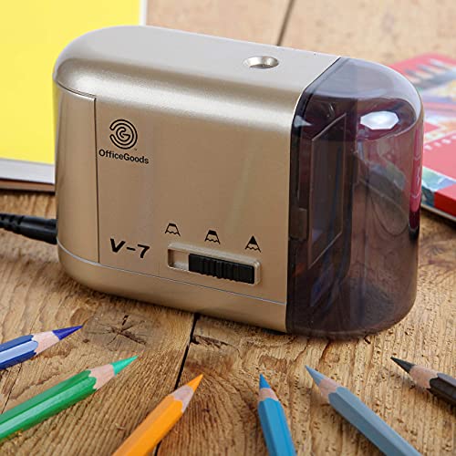 Gold Electric & Battery Operated Pencil Sharpener - Compact & Portable for Colored Pencils, Artists, Office, School & Home