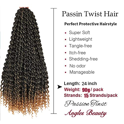 8 Packs Passion Twist Hair 24 Inch Passion Twist Crochet Hair For Black Women Water Wave Crochet Braiding Hair Extensions (1B/27)