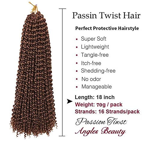 8 Packs Passion Twist Hair 18 Inch Passion Twist Crochet Hair For Black Women Water Wave Crochet Braiding Hair Extensions (30#)
