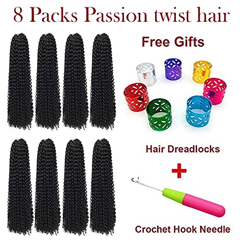 8 Pack Passion Twist Hair 18 Inch Passion Twist Crochet Hair Ombre Water Wave Crochet Braiding Hair Extensions (1B)