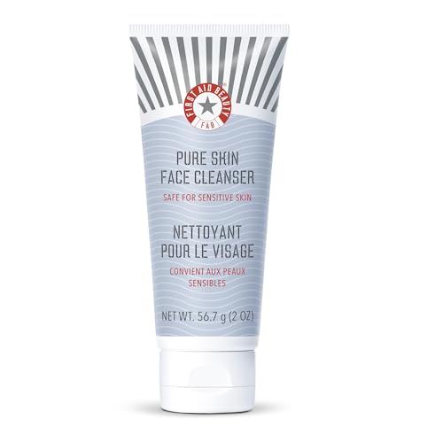 First Aid Beauty Pure Skin Face Cleanser, Sensitive Skin Cream Cleanser with Antioxidant Booster - 2 oz. Travel Size