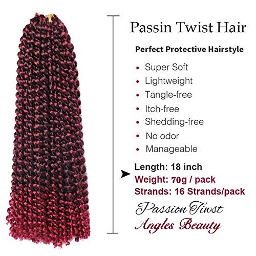8 Packs Passion Twist Hair 18 Inch Passion Twist Crochet Hair For Black Women Freetress Water Wave Crochet Braiding Hair Extensions (1B/BUG)