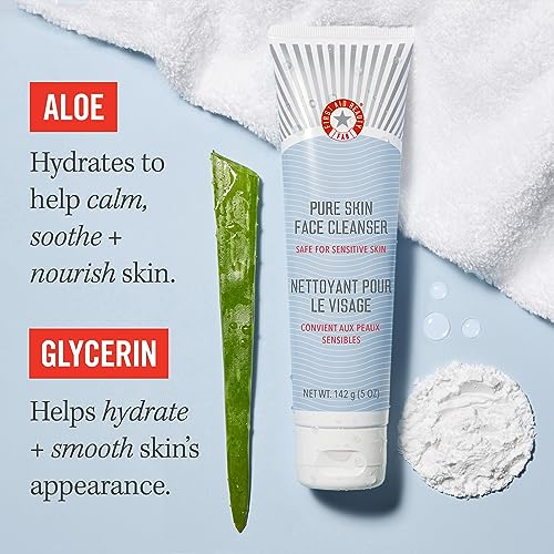 First Aid Beauty Pure Skin Face Cleanser, Sensitive Skin Cream Cleanser with Antioxidant Booster - 2 oz. Travel Size