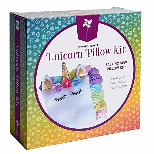 Pinwheel Crafts Unicorn Pillow Kit ? Cute Colorful Fleece Knot Pillow with Stick-On Flowers and Eyelashes ? No-Sew Easy-to-Follow Unicorn Craft Kit for Girls and Teenagers ? Unicorn Bedroom Decor