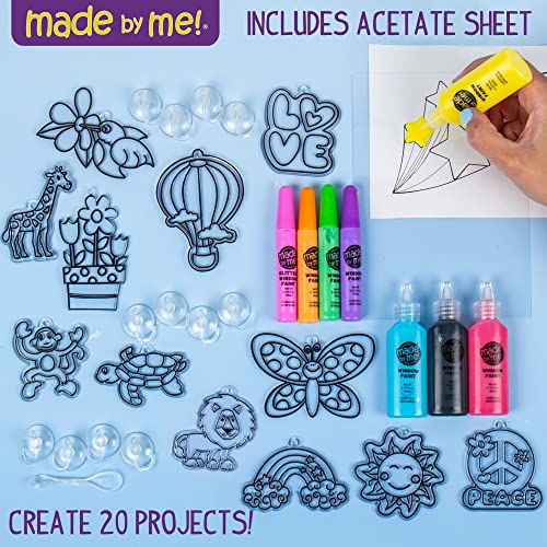 Made By Me Create Your Own Window Art by Horizon Group USA, Paint Your Own Suncatchers. Kit Includes 12 Pre-Printed Suncatchers + DIY Acetate Sheet, Window Paint, Suction Cups, & More, Assorted Colors