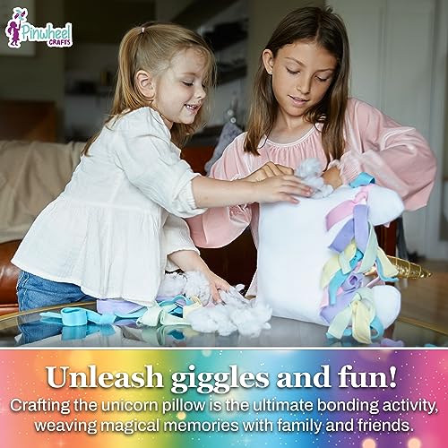 Pinwheel Crafts Unicorn Pillow Kit ? Cute Colorful Fleece Knot Pillow with Stick-On Flowers and Eyelashes ? No-Sew Easy-to-Follow Unicorn Craft Kit for Girls and Teenagers ? Unicorn Bedroom Decor