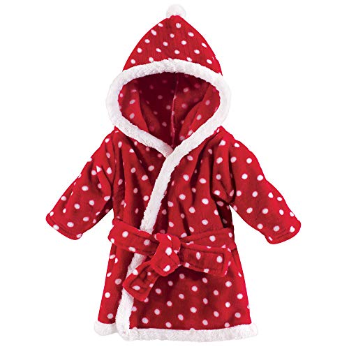 Baby Plush Animal Face Bathrobe, Red Polka Dot