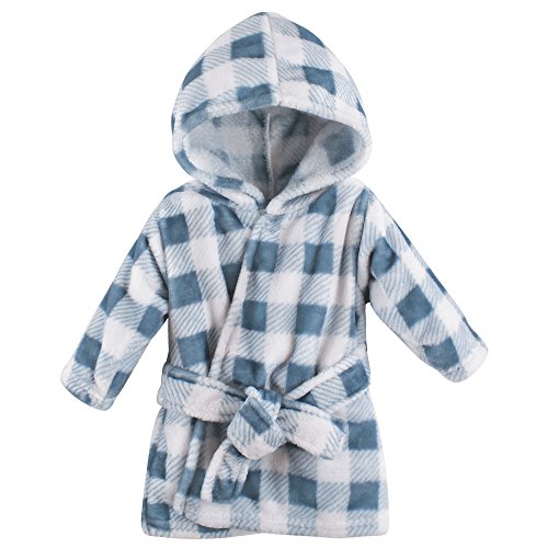 Blue Plaid Animal Face Bathrobe, 0-9 Months