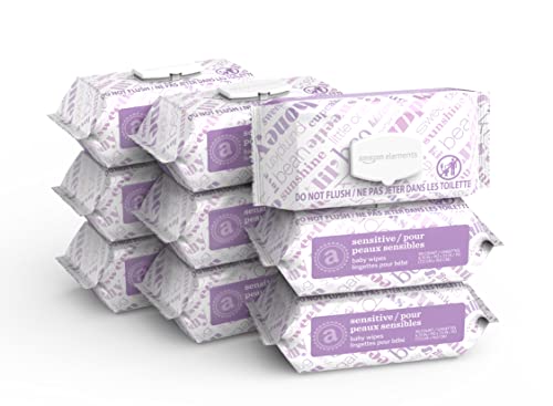 Amazon Elements Baby Wipes, Sensitive, 720 Count Flip-Top Packs