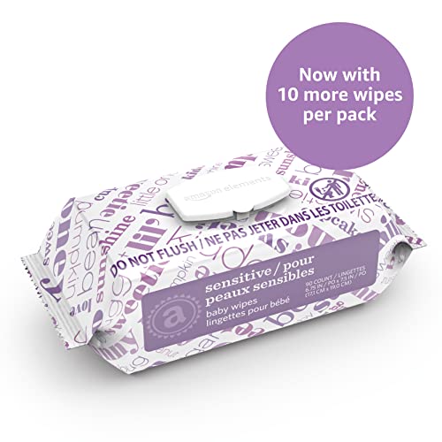 Amazon Elements Baby Wipes, Sensitive, 720 Count Flip-Top Packs