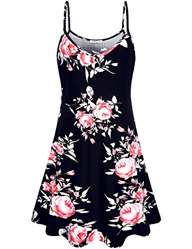 SeSe Code Women's Casual Spaghetti Strap Floral Printed Summer Beach Swing Dress