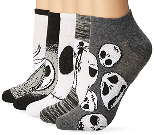 Disney womens Nightmare Before Christmas 5 Pack No Show Casual Sock, Black/White Multi, Fits Size 10-13 Fits Shoe Size 6.5-12.5 US
