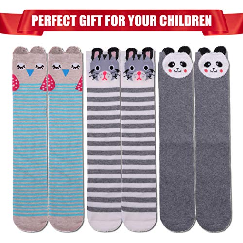 FNOVCO Girls Knee High Socks Cartoon Animal Patterns Cotton Over Calf Socks