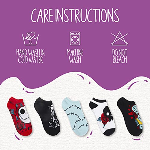 Disney womens Nightmare Before Christmas 5 Pack No Show Casual Sock, Black Primary, Fits Sock Size 9-11 Fits Shoe Size 4-10.5 US
