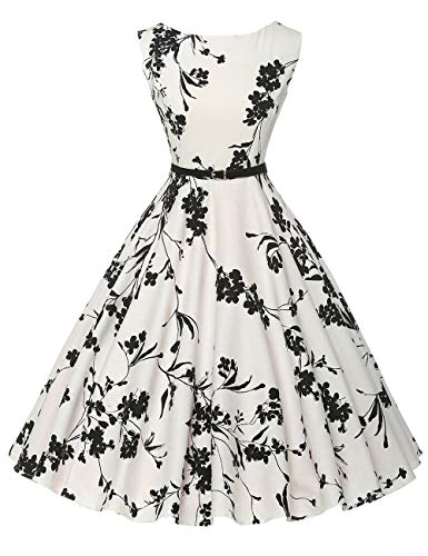 GRACE KARIN Boatneck Sleeveless Vintage Tea Dress with Belt