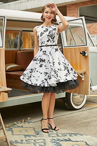 GRACE KARIN Boatneck Sleeveless Vintage Tea Dress with Belt