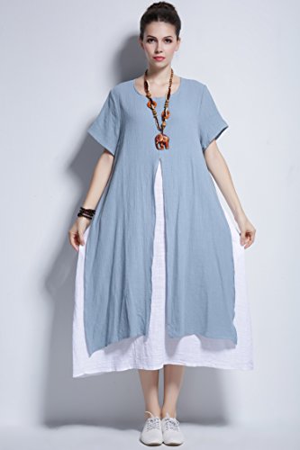 Blue Soft Linen Cotton Dress - 5X Plus