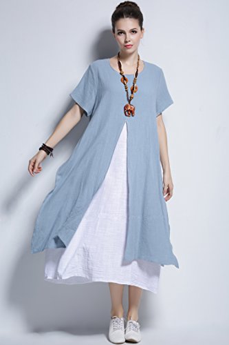 Blue Soft Linen Cotton Dress - 5X Plus