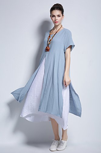 Blue Soft Linen Cotton Dress - 5X Plus