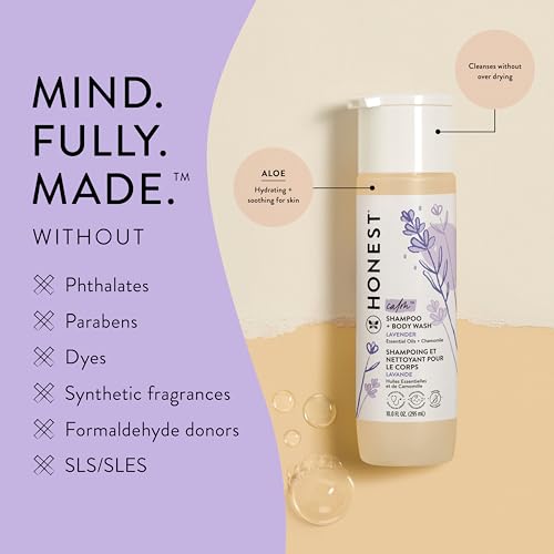 The Honest Company Ultra Dreamy Calming Lavender Shampoo + Body Wash | Tear-Free Baby Shampoo with Naturally Derived Ingredients | Sulfate- & Paraben-Free Baby Bath | 18 Fl Oz (Pack of 1)