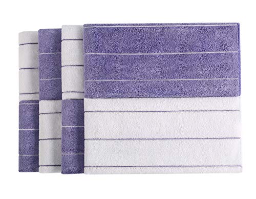 Microfiber Kitchen Towels - Super Absorbent, Soft and Solid Color Dish Towels, 8 Pack (Stripe Designed Purple and White Colors), 26 x 18 Inch (Purple)