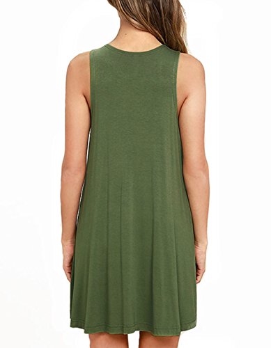 AUSELILY Women's Solid Plain Sleeveless Pockets Casual Swing T-Shirt Dresses Olive (XL,Army Green)