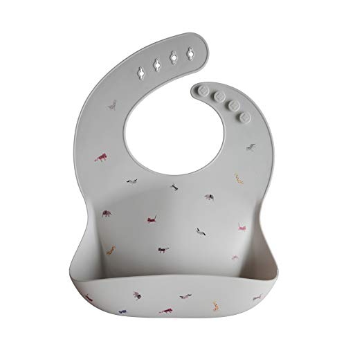 mushie Silicone Baby Bib | Adjustable Fit Waterproof Bibs (Safari Light Grey)