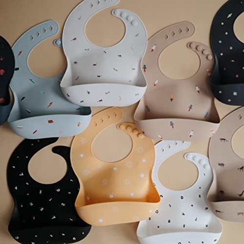 mushie Silicone Baby Bib | Adjustable Fit Waterproof Bibs (Safari Light Grey)