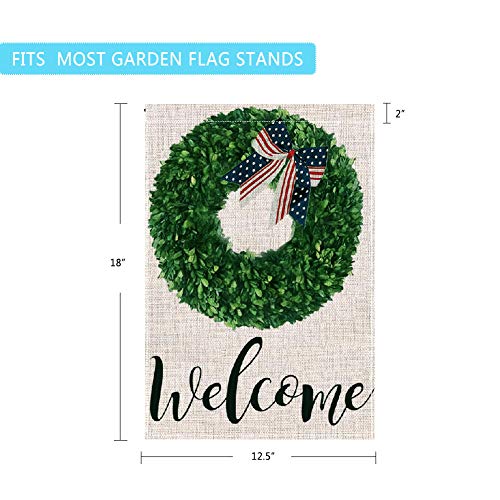 ZYAWP Welcome Garden Flag,Double Sided Burlap Boxwood Wreath Burlap Yard Flag for Outside Farmhouse Patio Lawn Outdoor Home Decor 12.5 X 18 Inch (Garden Size-12.5x18)