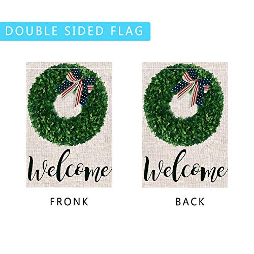 ZYAWP Welcome Garden Flag,Double Sided Burlap Boxwood Wreath Burlap Yard Flag for Outside Farmhouse Patio Lawn Outdoor Home Decor 12.5 X 18 Inch (Garden Size-12.5x18)