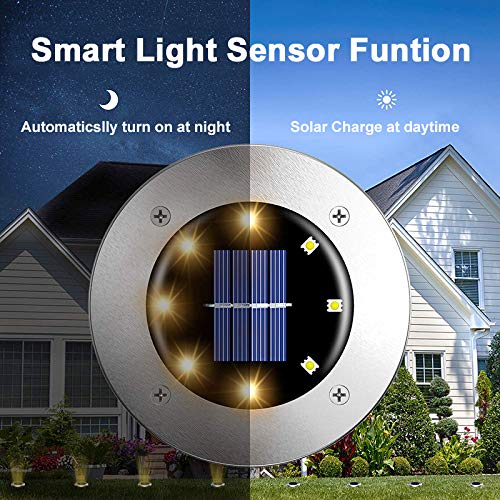 Solar Ground Lights,8 LED Garden Lights Waterproof Patio Outdoor Light with Light Sensor for Lawn,Pathway,Yard,Driveway,Step and Walkway(8 Pack Warm White)