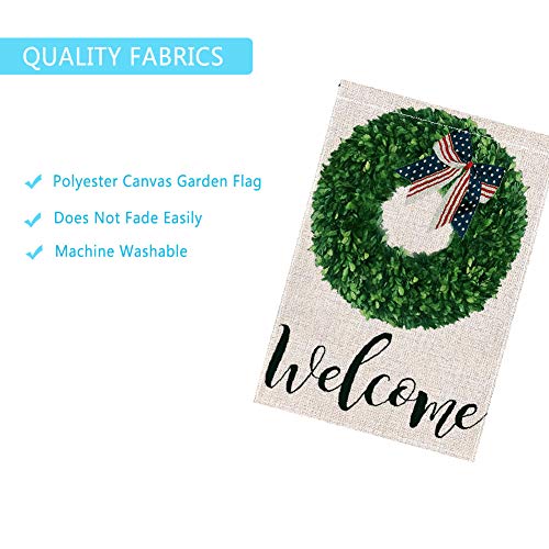 ZYAWP Welcome Garden Flag,Double Sided Burlap Boxwood Wreath Burlap Yard Flag for Outside Farmhouse Patio Lawn Outdoor Home Decor 12.5 X 18 Inch (Garden Size-12.5x18)