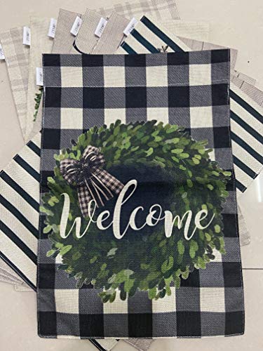 ZYAWP Welcome Garden Flag,Double Sided Burlap Boxwood Wreath Burlap Yard Flag for Outside Farmhouse Patio Lawn Outdoor Home Decor 12.5 X 18 Inch (Garden Size-12.5x18)