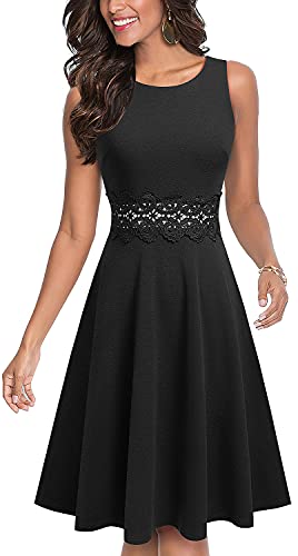 HOMEYEE Women's Sleeveless Cocktail A-Line Embroidery Party Summer Dress A079 (6, Black)