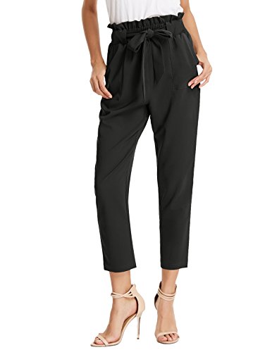 GRACE KARIN Women's High Waist Elastic Belted Casual Loose Long Pants with Pocket Black XXL