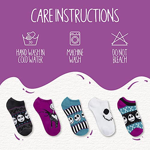 Disney womens Nightmare Before Christmas 5 Pack No Show Casual Sock, Assorted Purple, Fits Sock Size 9-11 Fits Shoe Size 4-10.5 US