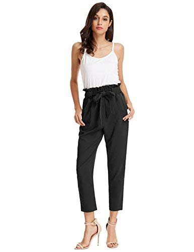 GRACE KARIN Women's High Waist Elastic Belted Casual Loose Long Pants with Pocket Black XXL