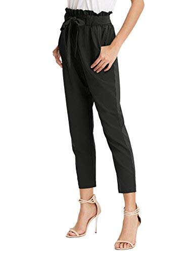 GRACE KARIN Women's High Waist Elastic Belted Casual Loose Long Pants with Pocket Black XXL