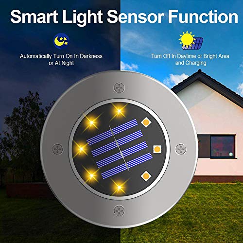 ZGWJ Solar Ground Lights,8 LED Solar Garden Lights Disk Lights Outdoor Waterproof Landscape Lights for Yard Walkway Patio Lawn Driveway Decoration (8 Pack Warm White)