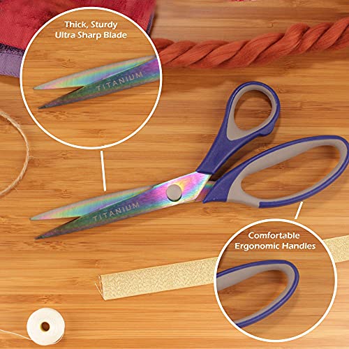 BambooMN Titanium Softgrip Scissors Set for Sewing, Arts, Crafts, Office - 10 Sets of 3 - Blue