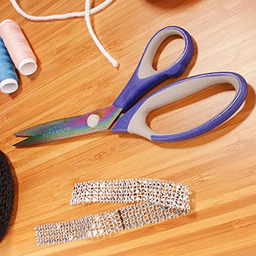 BambooMN Titanium Softgrip Scissors Set for Sewing, Arts, Crafts, Office - 10 Sets of 3 - Blue