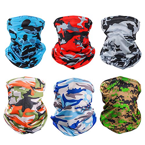 6 Pieces Sun UV Protection Face Mask Neck Gaiter Windproof Scarf Sunscreen Breathable Bandana Balaclava for Sport&Outdoor (Camouflage)