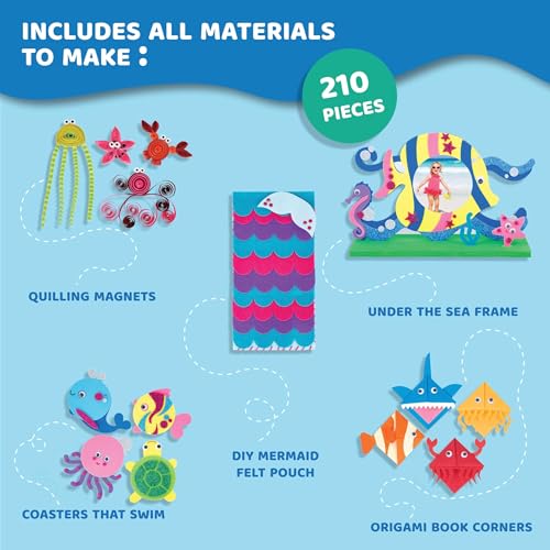 jackinthebox Mermaid Themed Craft Kit | Includes Beautiful Felt Mermaid Sewing Kit | 6 Different Crafts-in-1 | Best Gift for Girls Ages 5 6 7 8 9 10 Years (6-in-1)