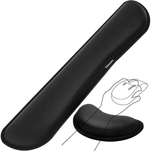 Gimars Upgrade Enlarge Gel Memory Foam Set Keyboard Wrist Rest Pad, Mouse Wrist Cushion Support for Office, Computer, Laptop, Mac, Comfortable, Lightweight for Easy Typing Pain Relief, Black