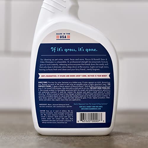 Rocco & Roxie Supply Professional Strength Stain and Odor Eliminator, Enzyme-Powered Pet Odor and Stain Remover for Dogs and Cat Urine, Spot Carpet Cleaner for Small Animal, 32 oz.