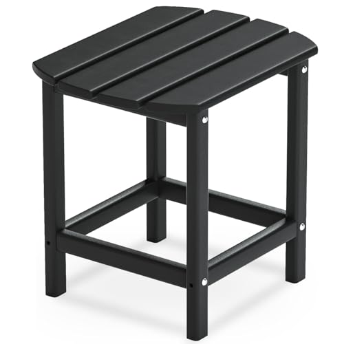 DAILYLIFE HDPE Plastic/Resin Outdoor Tea Table, Side Table for Your Adirondack Chair, Patio Deck Garden, Backyard & Lawn Furniture (Black)