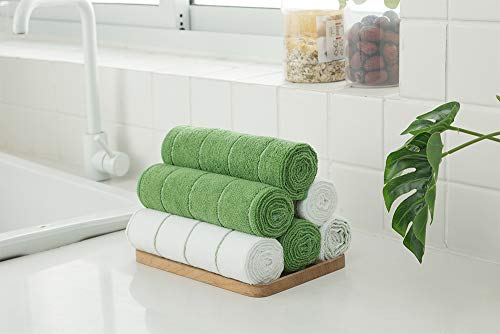 Microfiber Kitchen Towels - Super Absorbent, Soft and Solid Color Dish Towels, 8 Pack (Stripe Designed Green and White Colors), 26 x 18 Inch (Green)