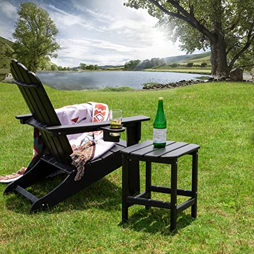 DAILYLIFE HDPE Plastic/Resin Outdoor Tea Table, Side Table for Your Adirondack Chair, Patio Deck Garden, Backyard & Lawn Furniture (Black)