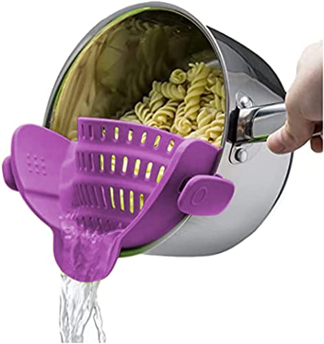 Kitchen Gizmo Snap N Strain | Purple Strainer with Clip-On Silicone Colander | Fits all Pots, Bowls, and Round Cookware
