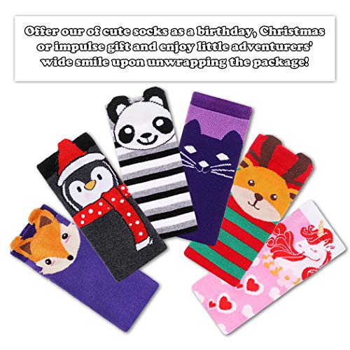 FNOVCO Girls Knee High Socks Cartoon Animal Patterns Cotton Over Calf Socks (6 Pairs Cartoon Animal)